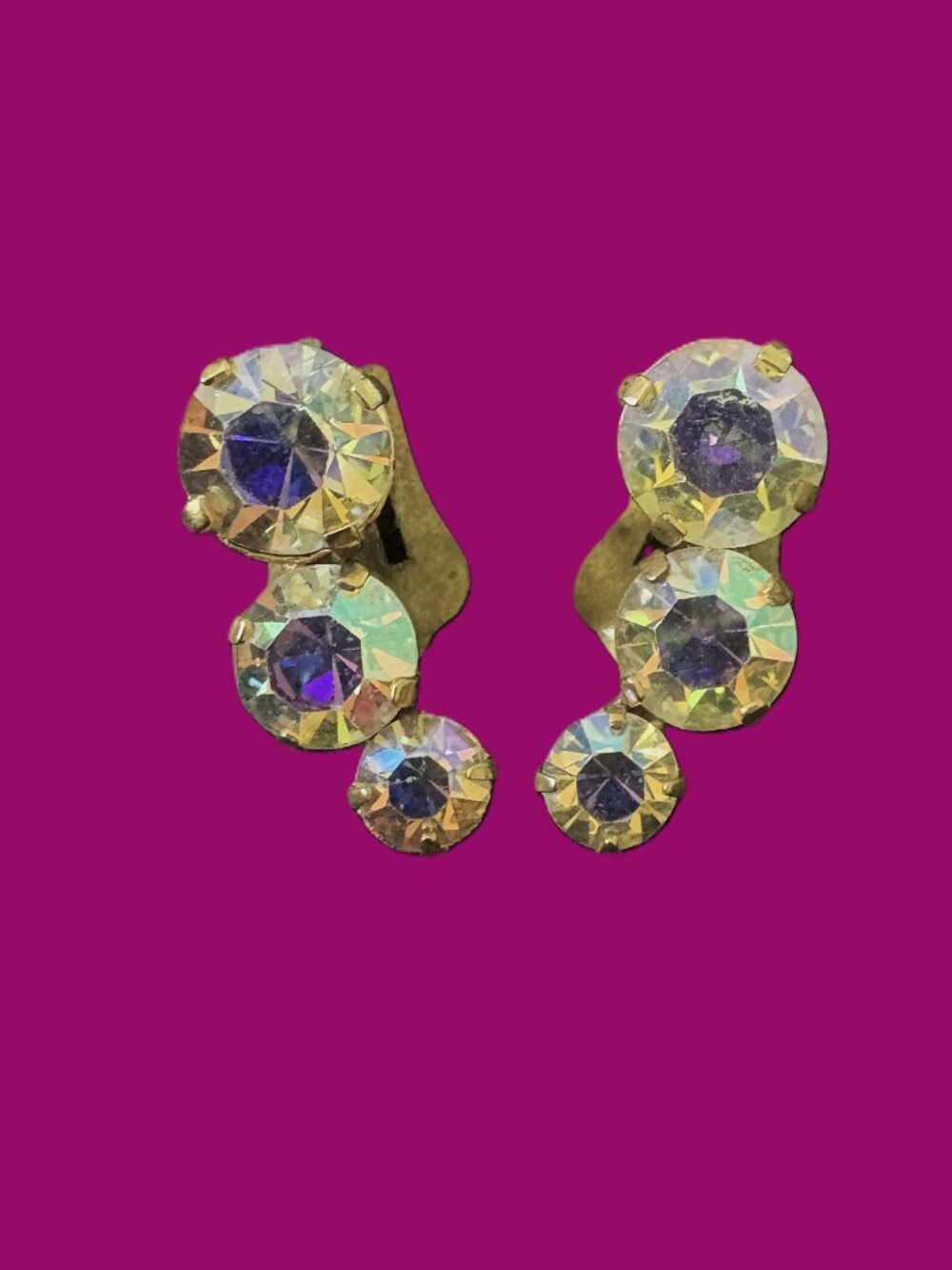 Vintage Austrian Earrings Aurora Borealis Clip-ons EUC